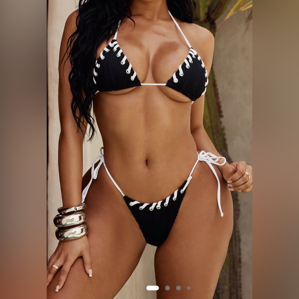 Black and White Lace-Up Bikini